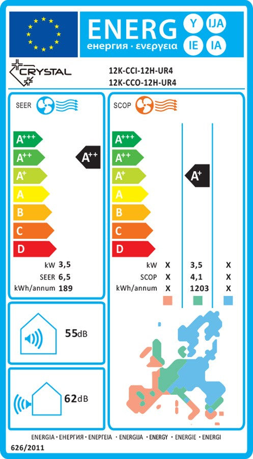 Crystal - подов  - 12 000 BTU - Инверторен климатик с WiFi и самопочистване