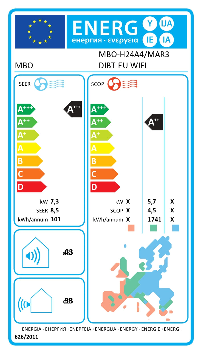 MBO А+++ WiFi - NEW - 24 000 BTU - Инверторен климатик с WiFi и самопочистване