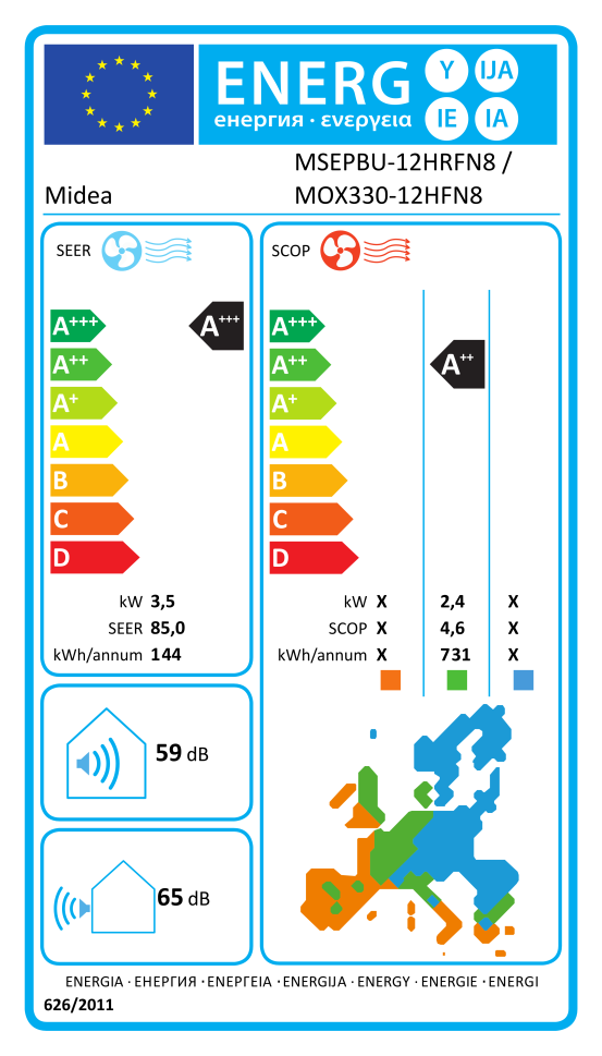 Midea - All Easy Pro Nordic А+++ - 12 000 BTU - Инверторен климатик с Intelligent Eye и самопочистване