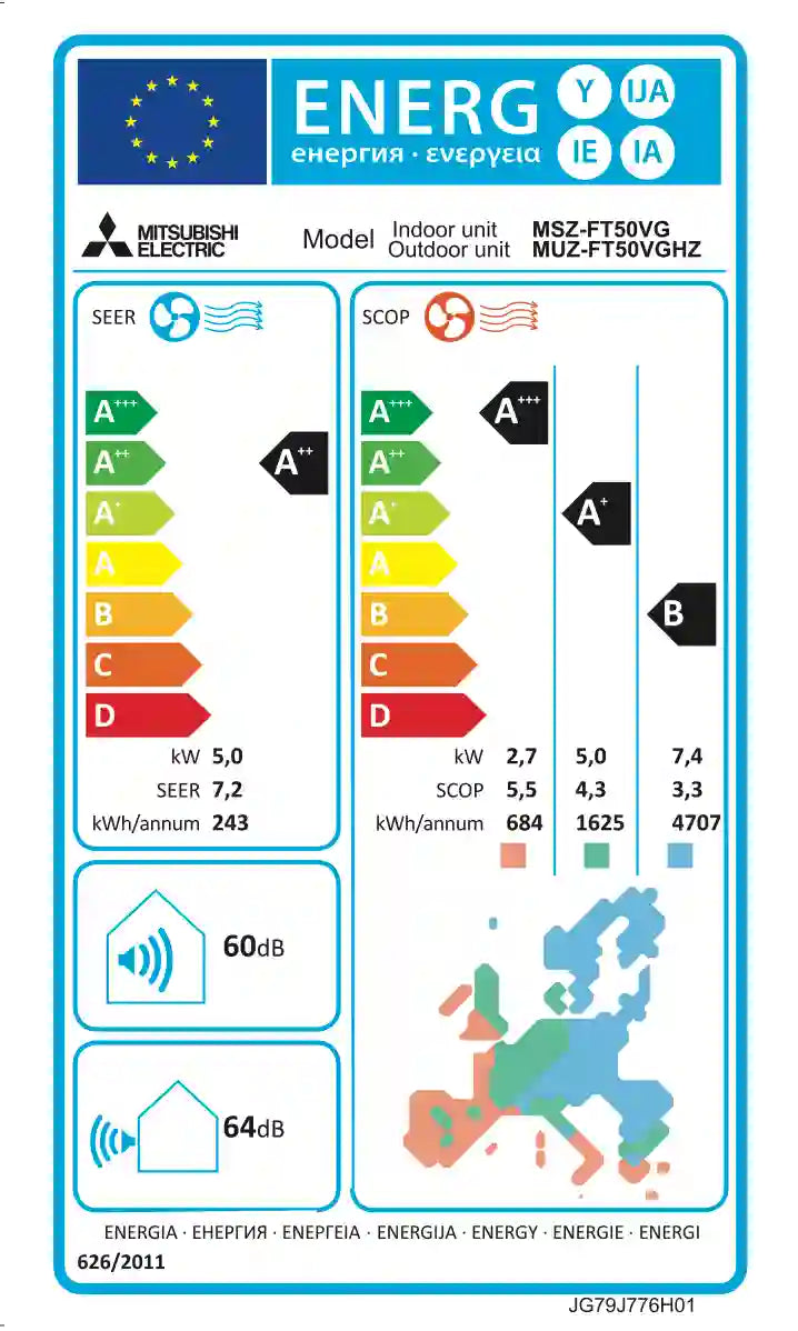 Mitsubishi Electric - Ninja А++ - 18 000 BTU – Хиперинверторен климатик с йонизация и самопочистване
