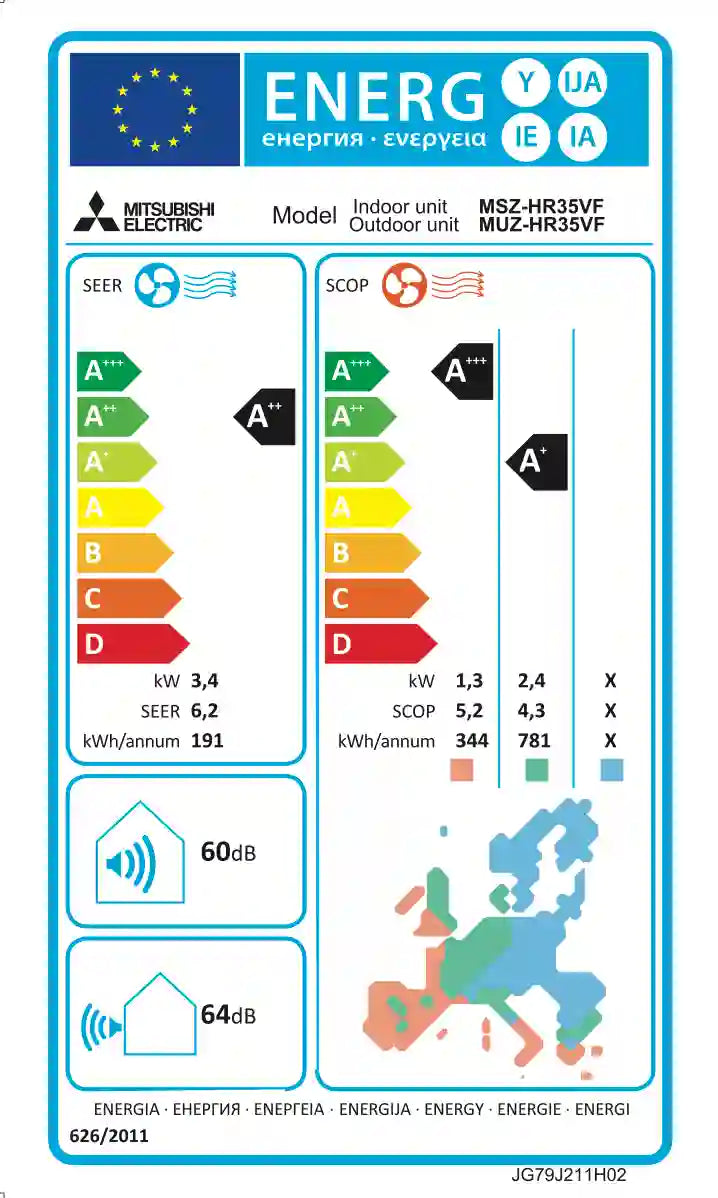 Mitsubishi Electric - MSZ-HR - 12 000 BTU – Инверторен климатик с йонизация и самопочистване