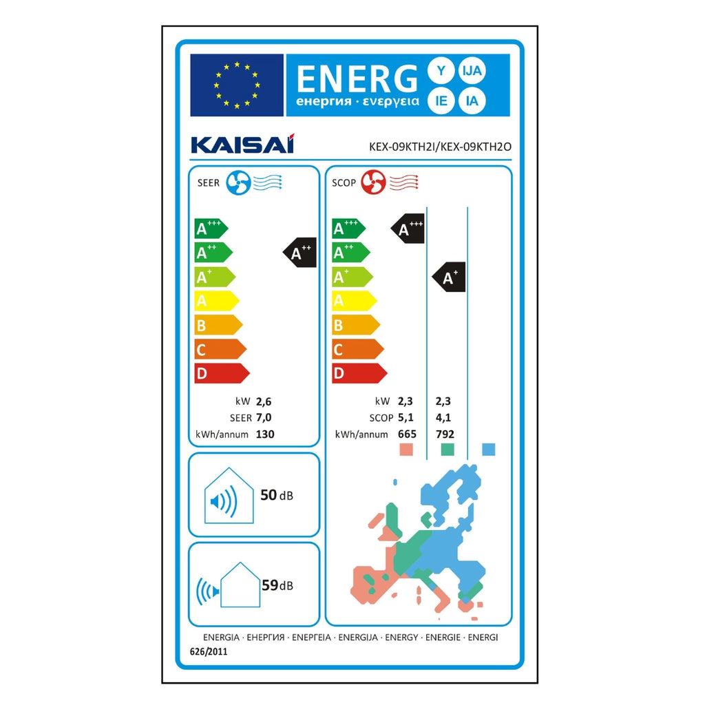 Климатик Kaisai ECO модел: KEX-09KTH2I / KEX-09KTH2O бял енергиен стикер